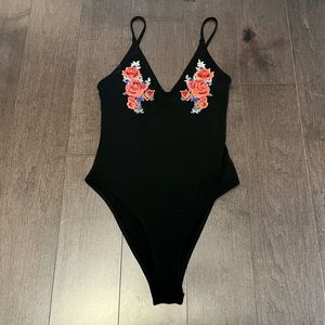 H&M Black Bodysuit with Floral Print